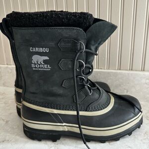 Sorel Caribou Snow Boots Insulated Size 8.5 Black Leather Rubber Waterproof